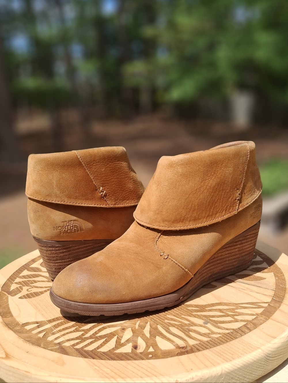 The North Face Bridgeton Brown Nubuck Waterproof Stacked Wedge Ankle Boot Size 9
